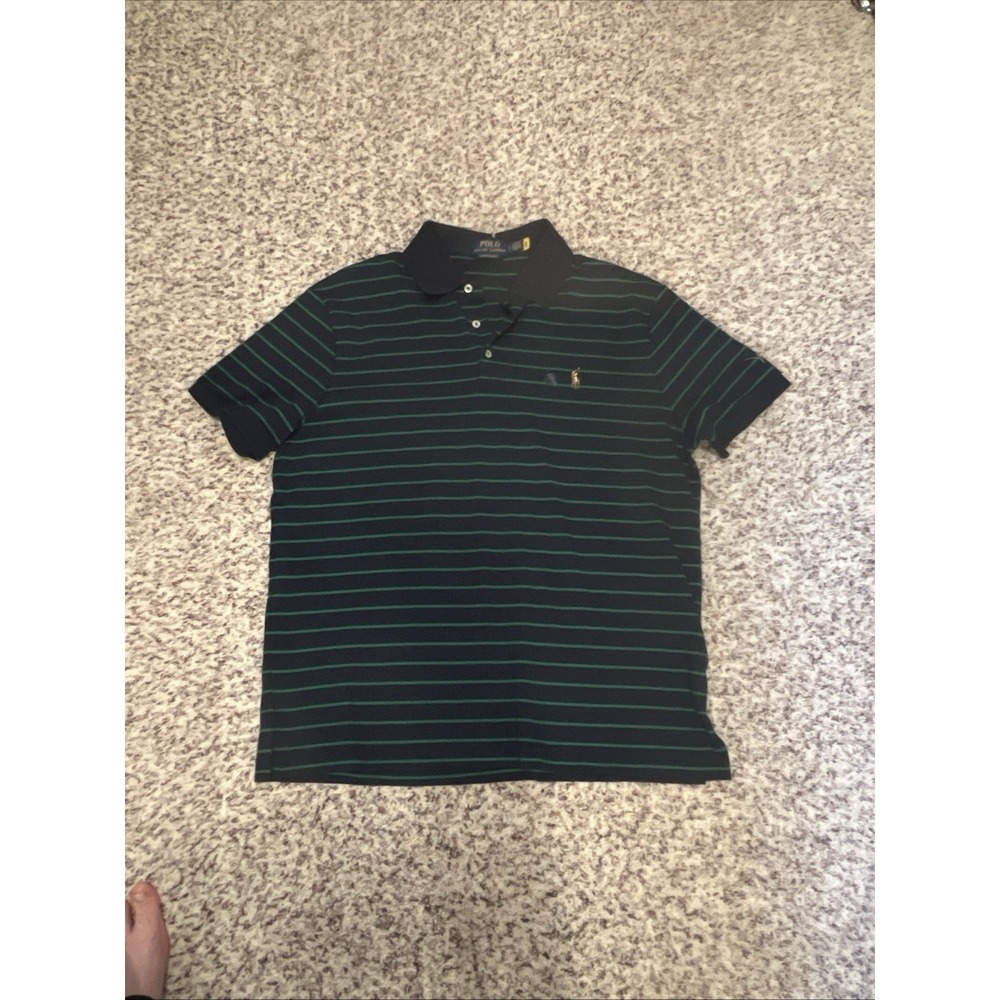 Ralph Lauren New  Sz L Polo Shirt Slim Fit Cotton Blue Stripped